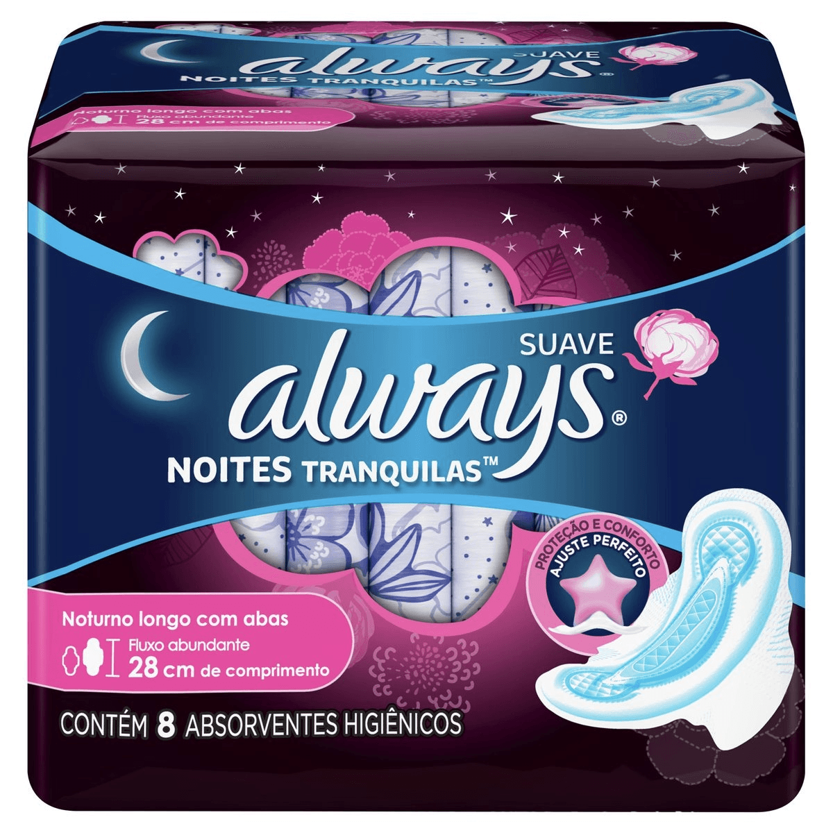 Absorvente Always Noites Tranquilas Suave c/ Abas - 8 Un.    