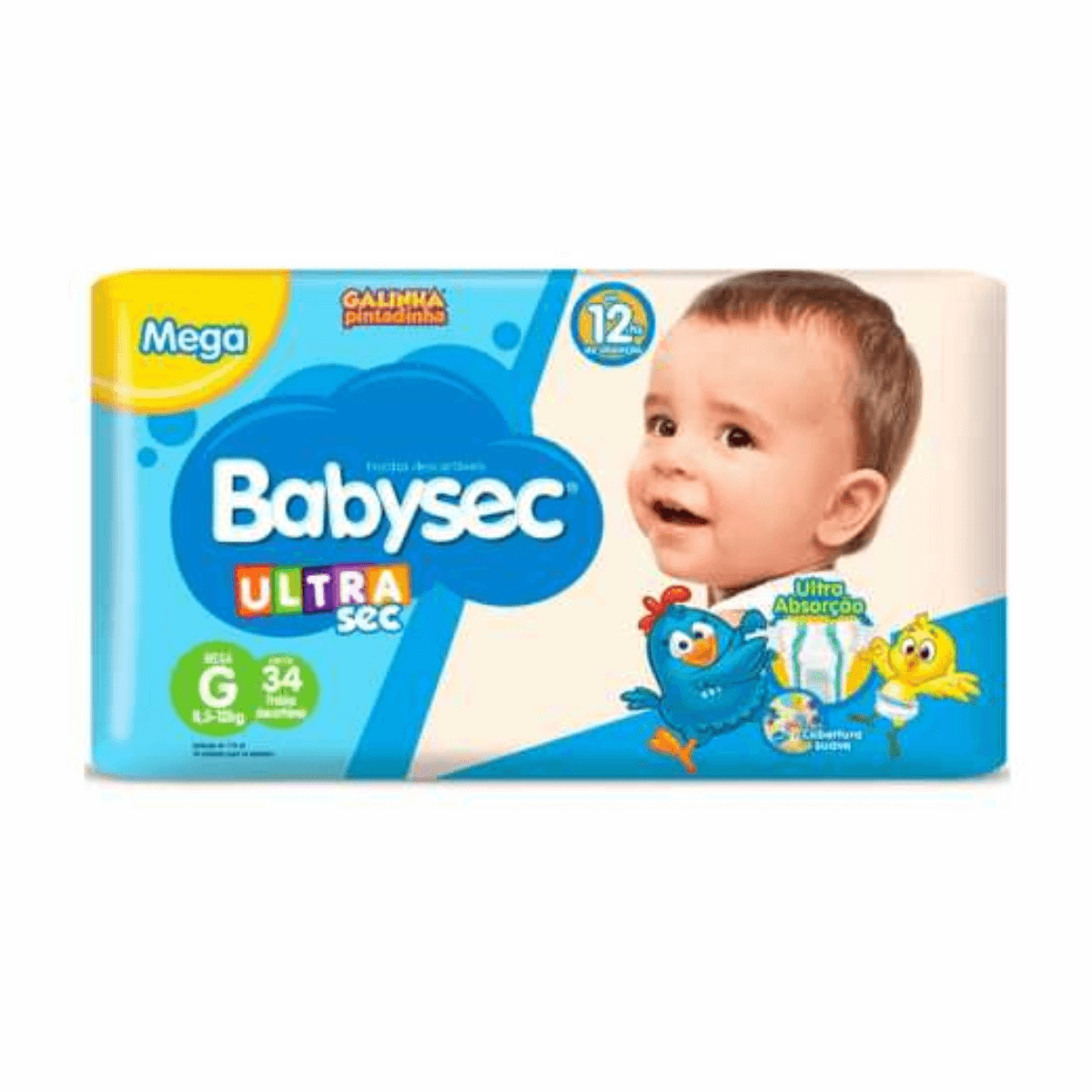 FRALDA BABYSEC GALINHA PINTADINHA G  COM 34 UNIDADES